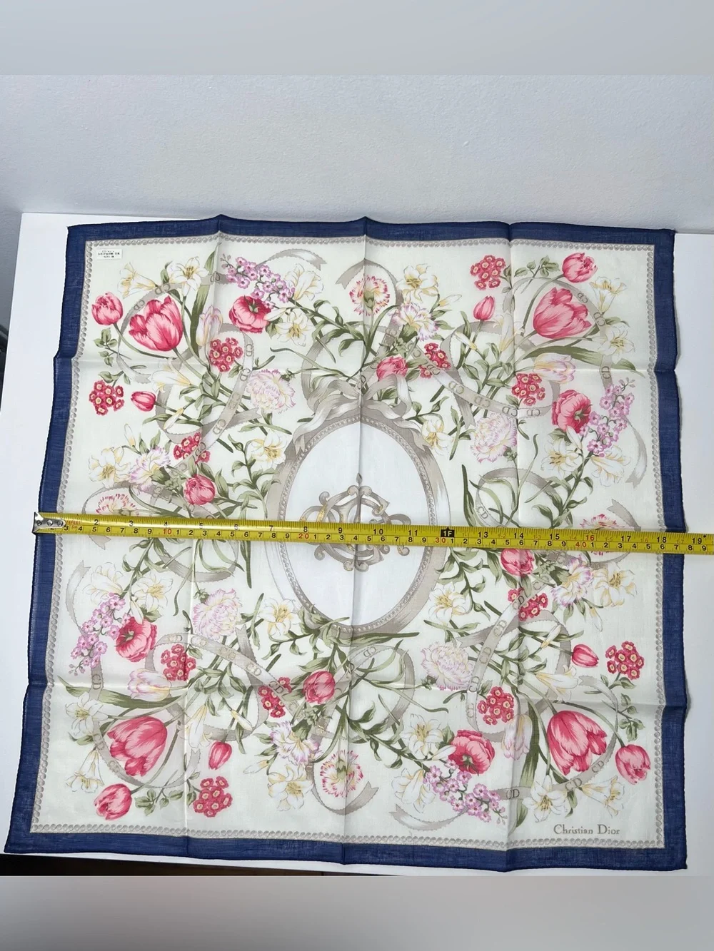 Christian Dior CD Monogram Logo Vintage Floral Cotton Scarf Bandana Handkerchief